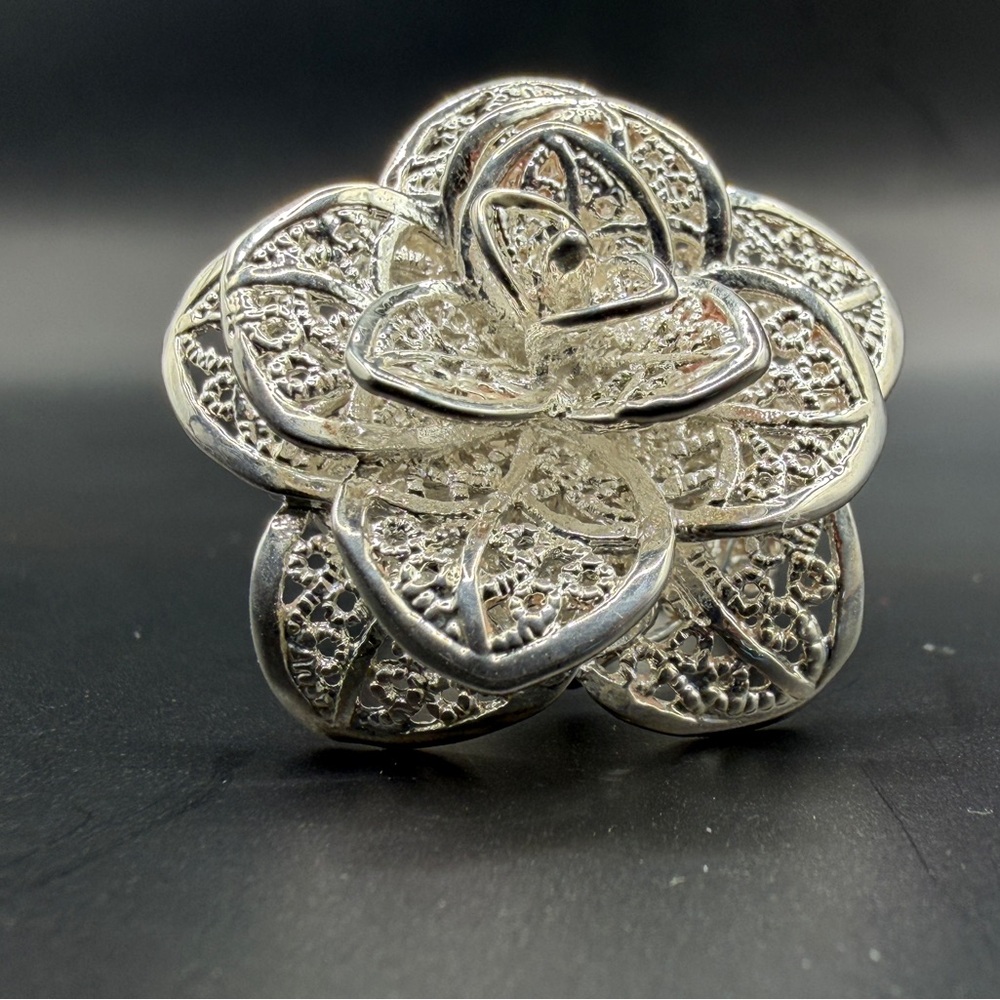 925 Sterling Silver Adjustable Floral Filigree Ring - Picture 13 of 16